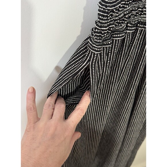 francesca's Black White Striped Sleeveless Wide-Leg Jumpsuit Ruffle Trim S - Picture 3 of 7